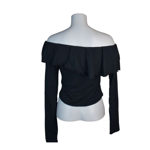 Free People Everything Always Top Black Off the Shoulder Ruffle NWOT Large - Picture 2 of 5